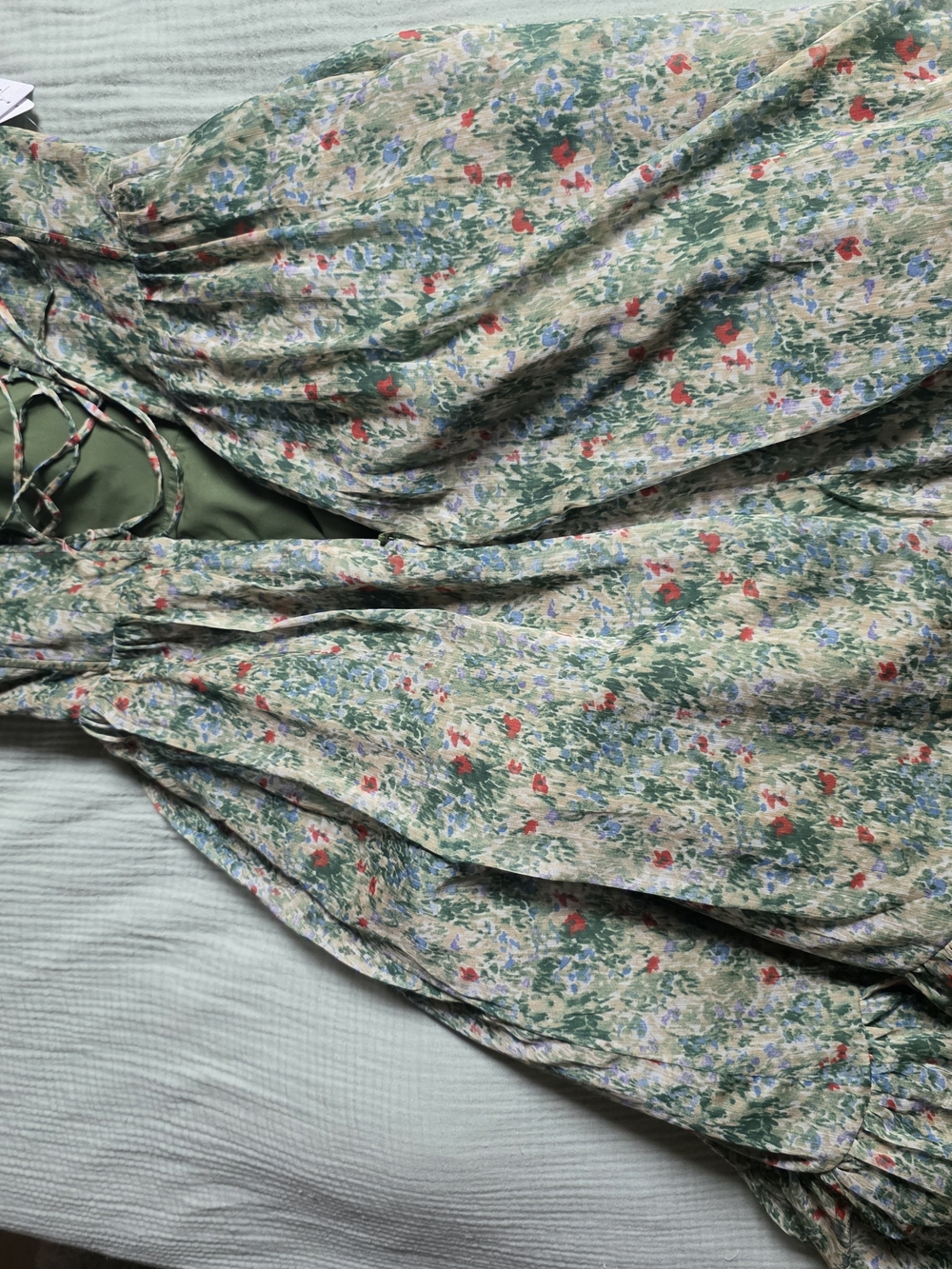 Floral Strapless Bustier Dress in Green and Red - Picture 4 of 6